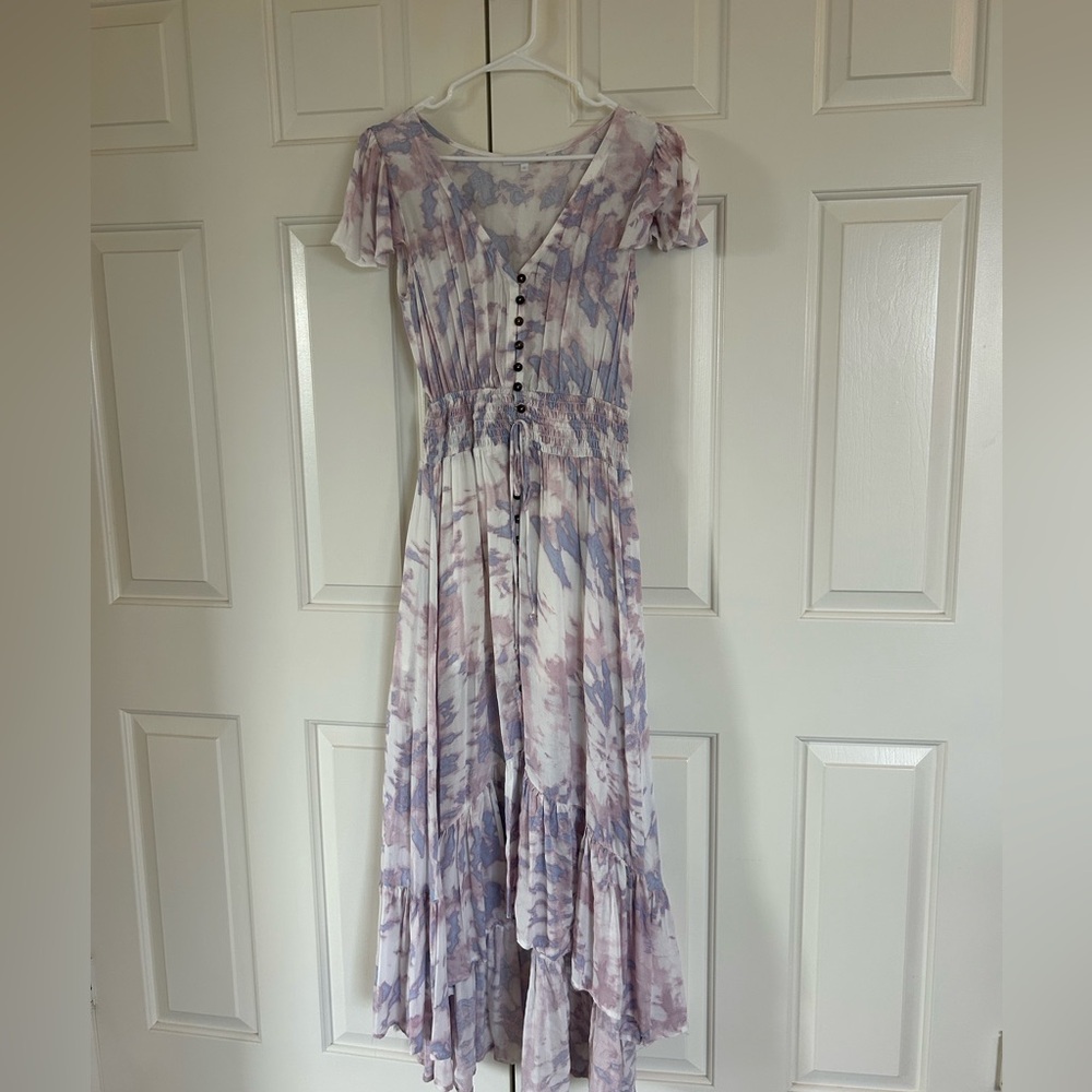 Long tie-dye, pink and purple floaty dress